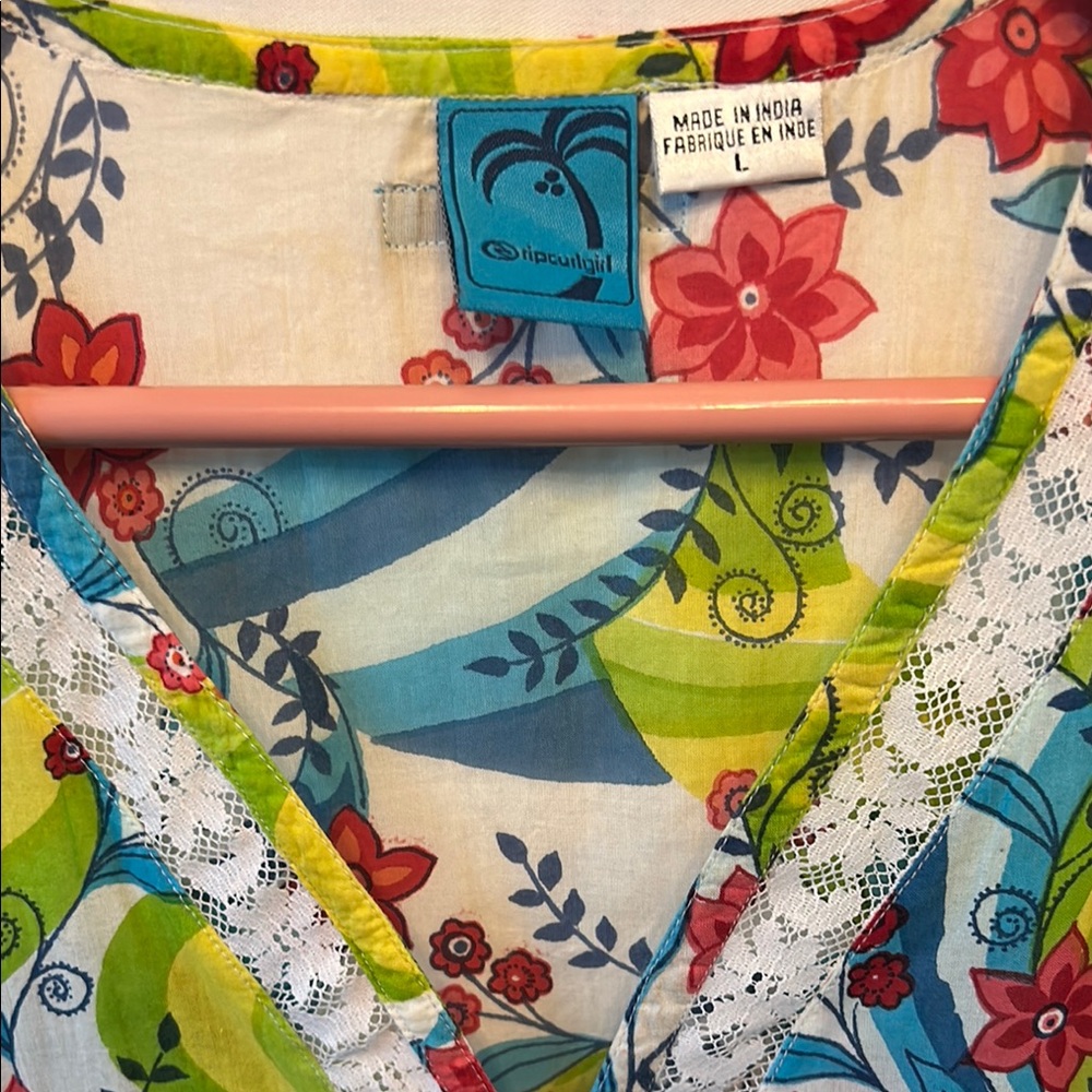 Rip Curl 100% Cotton Boho Floral V-Neck Dress — Size L - Picture 3 of 4
